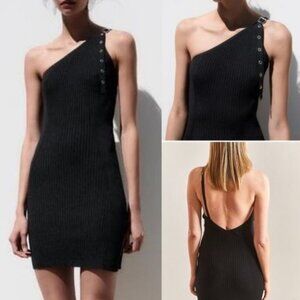 ZARA Buckle Asymmetrical Rib Knit Mini Dress